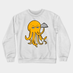 Octopus as Waiter with Platter & Serving towel Crewneck Sweatshirt